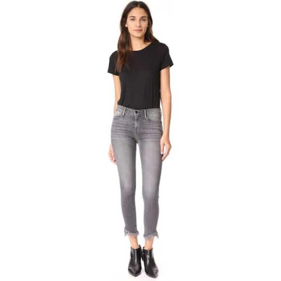 FRAME Le High Skinny Jeans Frayed Hem Whiskered Stretch Berwick Black Sz 23-24 - Picture 2 of 10